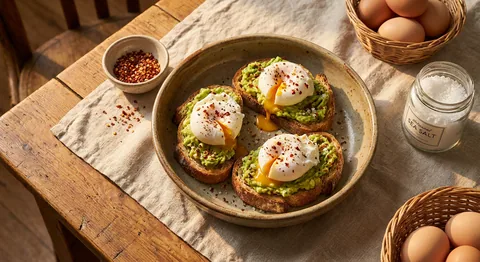 Avokadotoast med pocherat ägg och chiliflingor