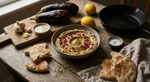 Baba ganoush med granatäpple och pitabröd