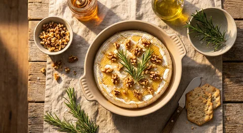 Bakad brie med valnötter, honung och rosmarin