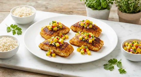 Blackened torsk med mangosalsa