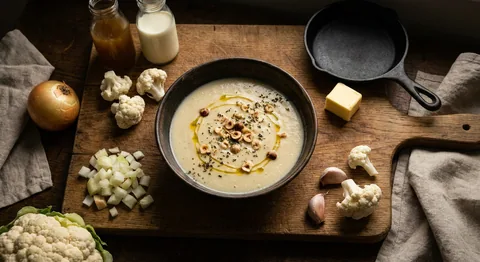 Blomkålssoppa med tryffelolja och hasselnötter