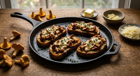 Bruschetta med trattkantareller och gruyère