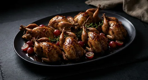 Vaktlar med druvor och Armagnac