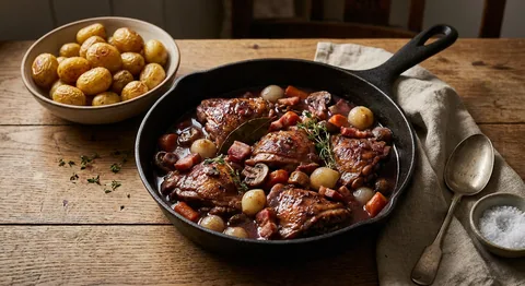 Coq au vin med rostad potatis