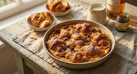 Croissantpudding med whiskykaramell