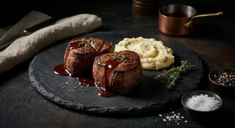 Filet mignon med rödvinssås och tryffelpotatispuré