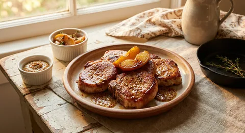 Fläskkotlett med äpple och grovkornig senap