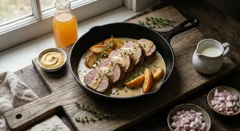 Fläskfilé med äppelcider och senap