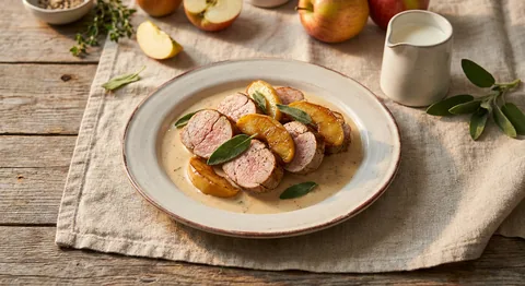 Fläskfilé med äpple, cider och salvia