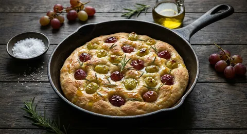 Focaccia med druvor, rosmarin och olivolja