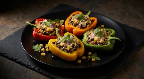 Stuffed Peppers with Quinoa, Black Beans and Cheese