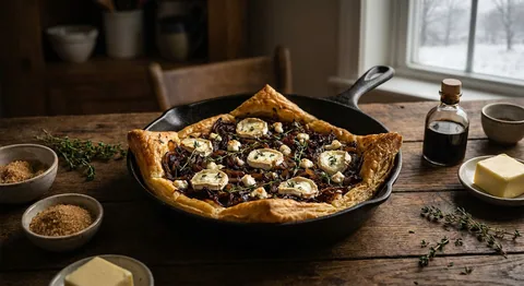 Getostpaj med karamelliserad lök och timjan