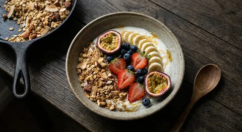 Granolabowl med yoghurt och säsongsfrukt