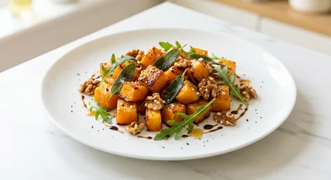 Ugnsbakad pumpa med salvia och valnötter