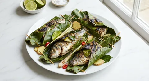 Grilled Fish in Banana Leaf with Lemongrass