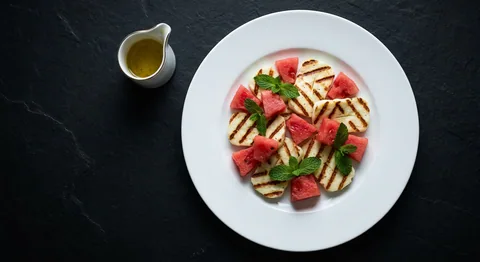 Grillad halloumi med vattenmelon och mynta