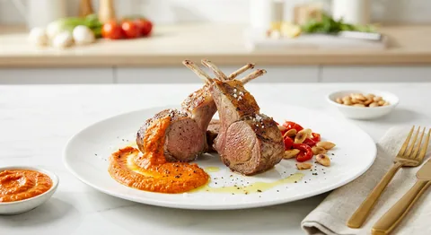 Grillad lammkarré med romesco