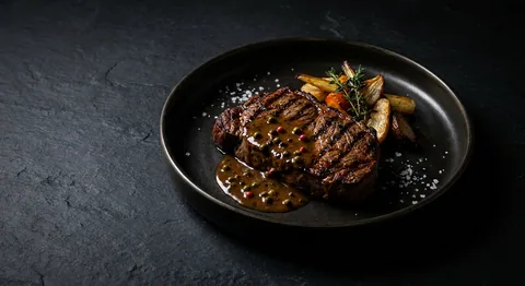 Grillad ryggbiff med pepparkornssås