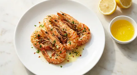 Grillade räkor med vitlökssmör och citronsås
