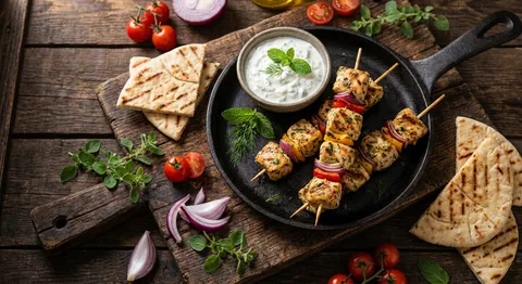 Grillspett med kyckling och tzatziki