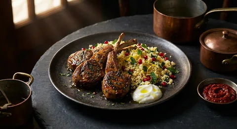 Harissalammkotletter med couscous