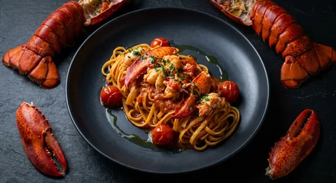 Hummerpasta med tomat och konjak