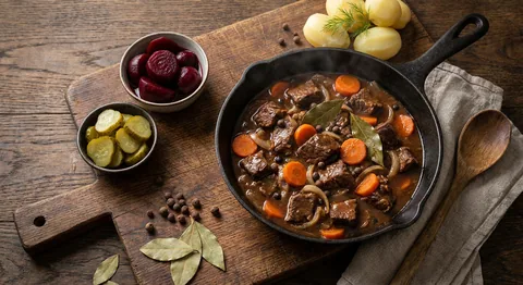 Kalops med rödbetor och saltgurka