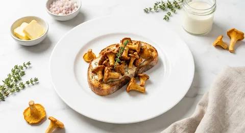 Kantarelltoast med grädde och timjan