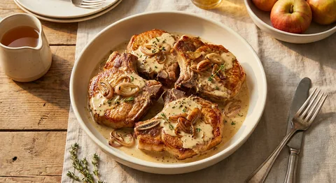 Fläskkotlett med äppelcider och senap