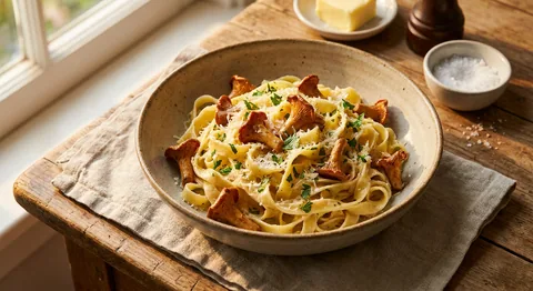 Krämig pasta med trattkantareller