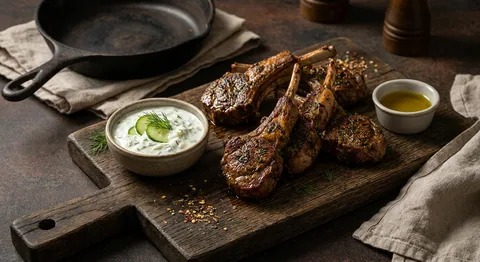 Kryddmarinerade lammkotletter med tzatziki