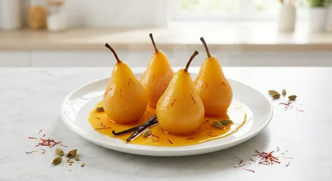 Kryddpocherade päron med saffran och kardemumma