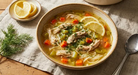 Chicken soup with lemon and dill