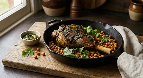 Lammfiol med chermoula och rostade kikärtor