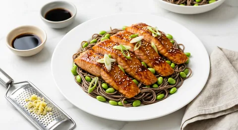 Lax med teriyaki och sobanudlar