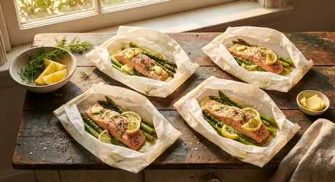 Salmon Parcels with Asparagus and Dill