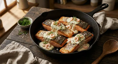 Öring med krämig dill- och räkröra