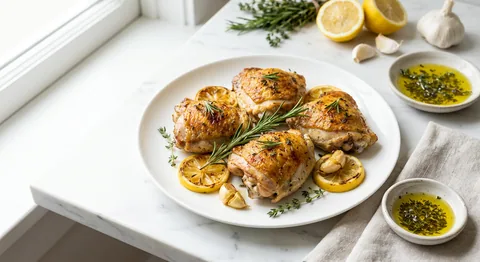 Örtbakade kycklinglår med citron och vitlök