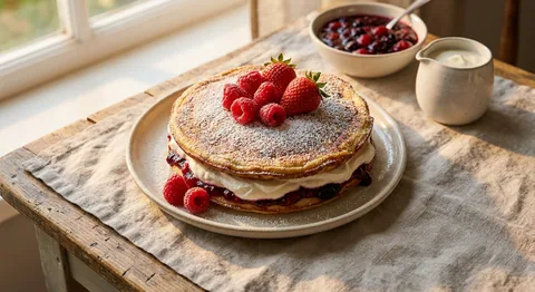 Pannkakstårta med grädde och sylt