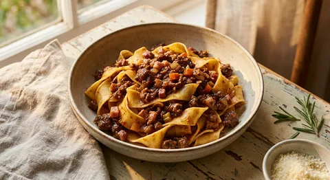 Pappardelle med långkokt köttfärsragù