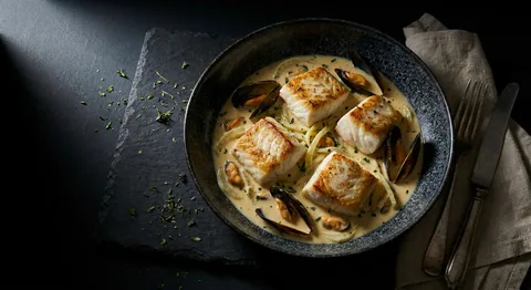 Piggvar med musselbuljong och fänkål