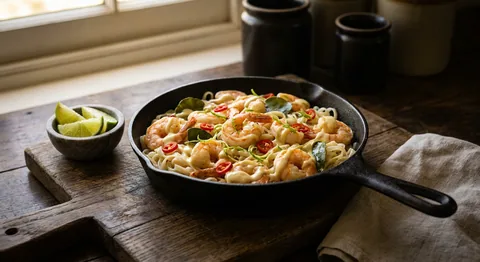 Räkor i kokos och lime med risnudlar