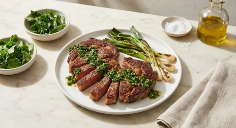 Ribeye med chimichurri och grillad salladslök