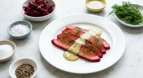 Rödbetsgravad lax med senap- och dillsås