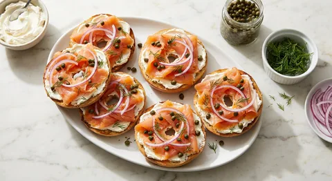 Rökt lax-bagel med cream cheese och kapris