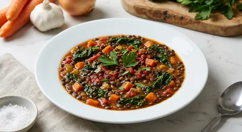 Rökt paprika- och linsgryta med grönkål