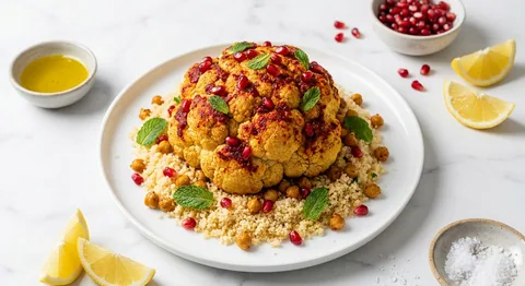 Rostad blomkål med harissa och granaträpple