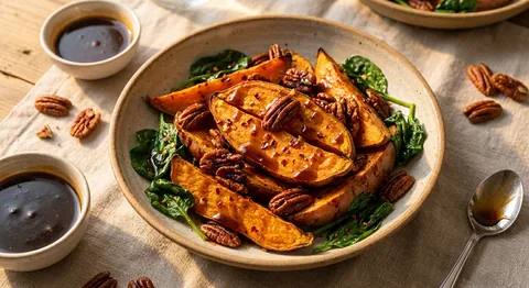 Rostad sötpotatis med pecannötter och lönnglaze
