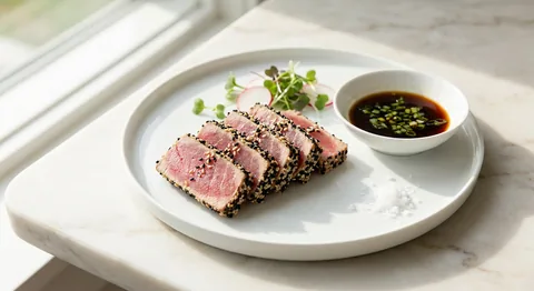 Halstrad tonfisk med sesamskorpa och ponzu