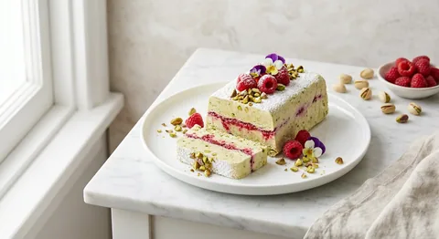 Semifreddo med pistasch och hallon